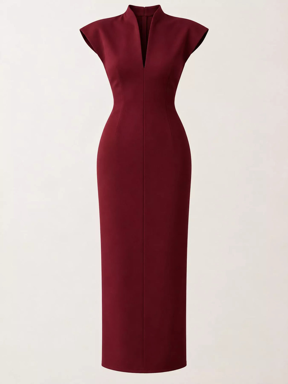 Women's Slit Sleeveless Bodycon Midi Dress in burgundy — mannequin front view