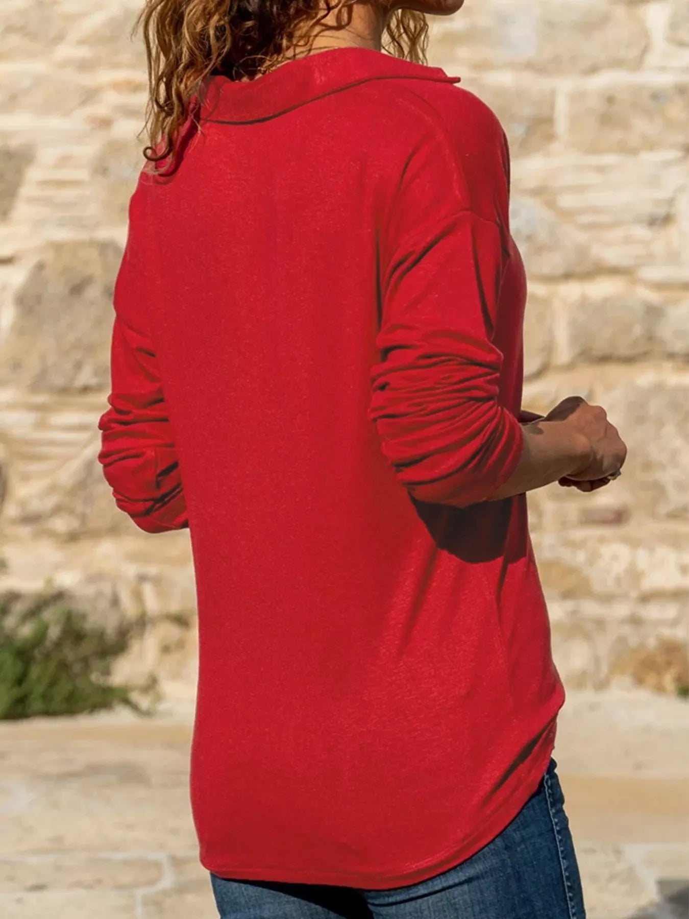 Trendsi Johnny Collar Long Sleeve Top -