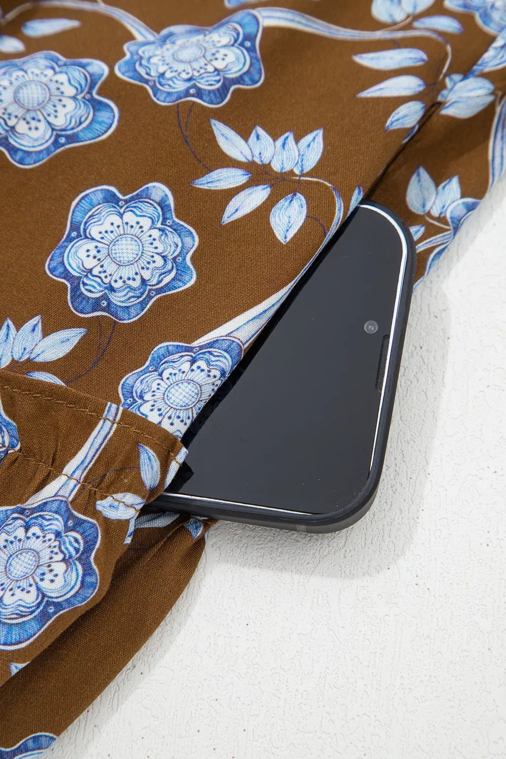 Trendsi Floral Print Ruffled Detail Shirt Collar Button Down Long Sleeve Dress -