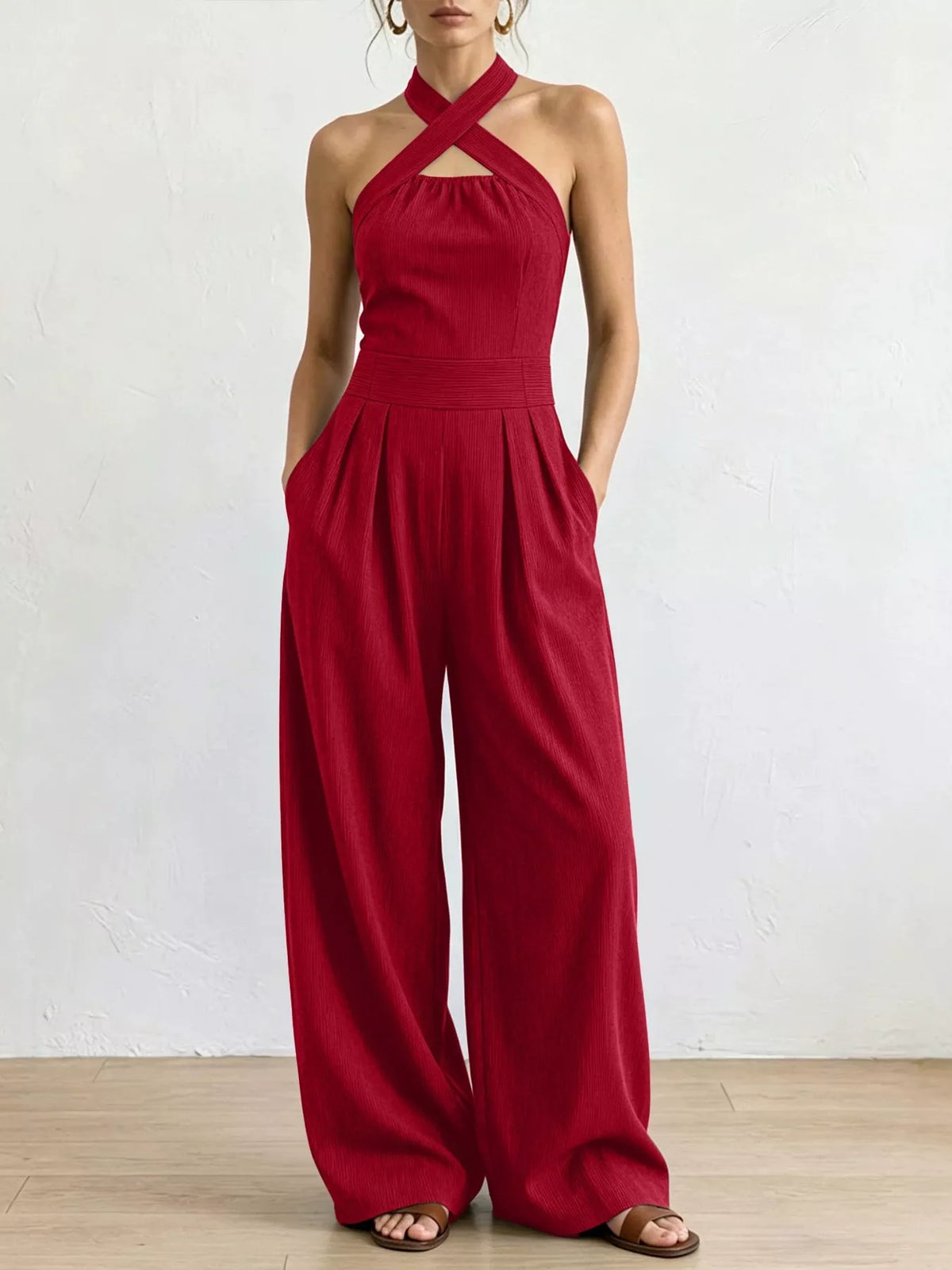 Wide-leg jumpsuit, red front
