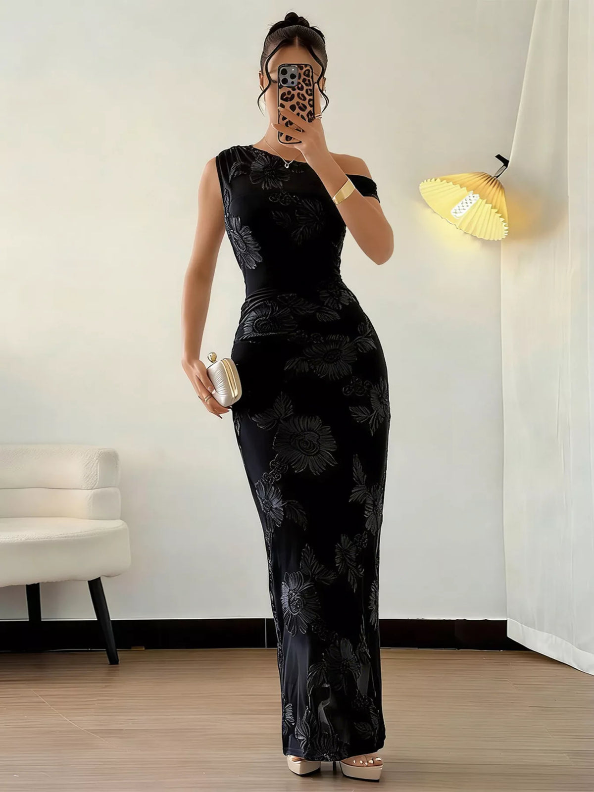 Trendsi Embroidered One Shoulder Maxi Dress -