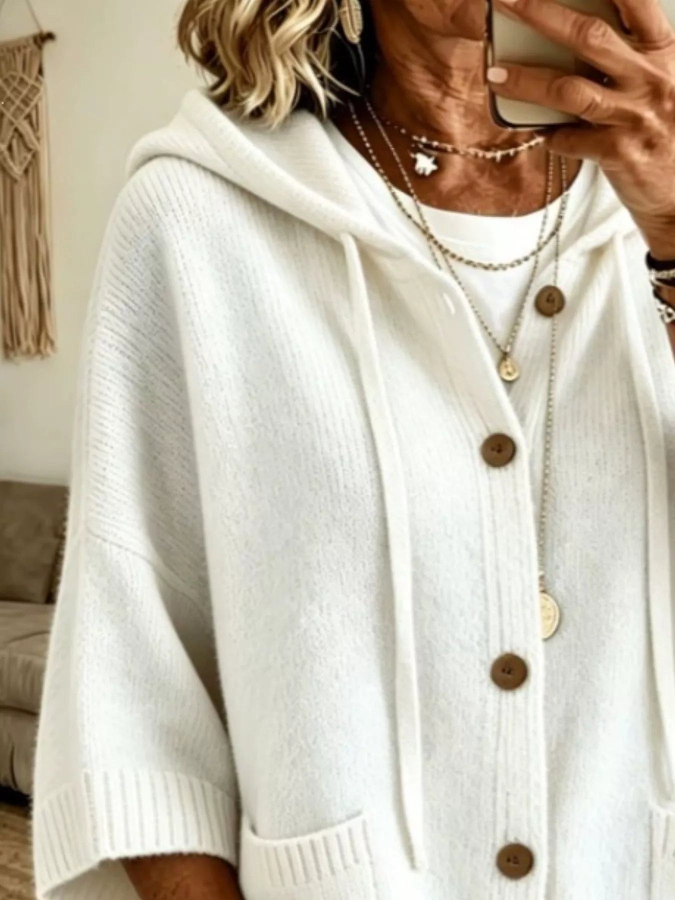 Trendsi Hooded Button-Down Knit Cardigan -