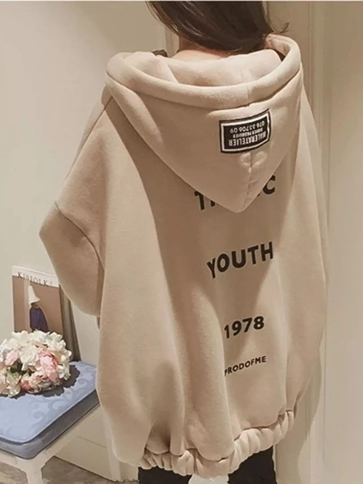 Khaki oversized zip-up hoodie