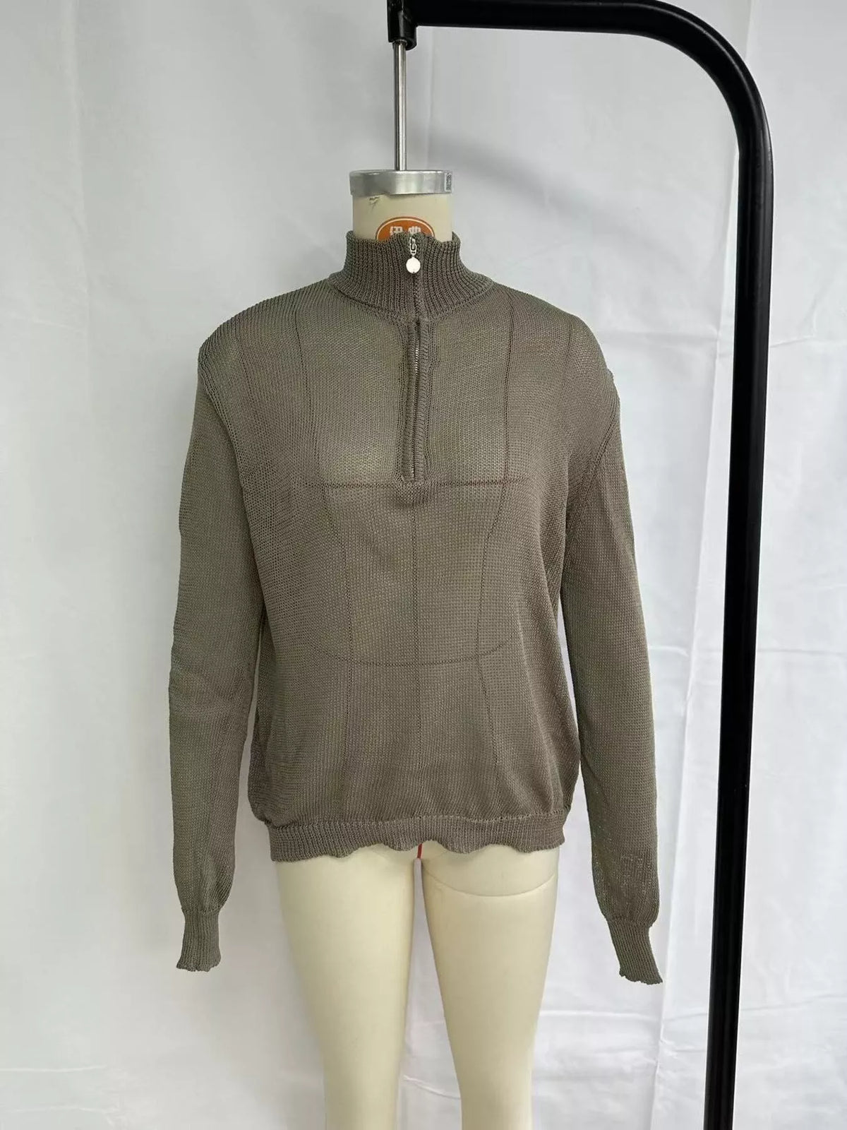 Half-Zip Dropped Shoulder Sweater in green, dress form front view