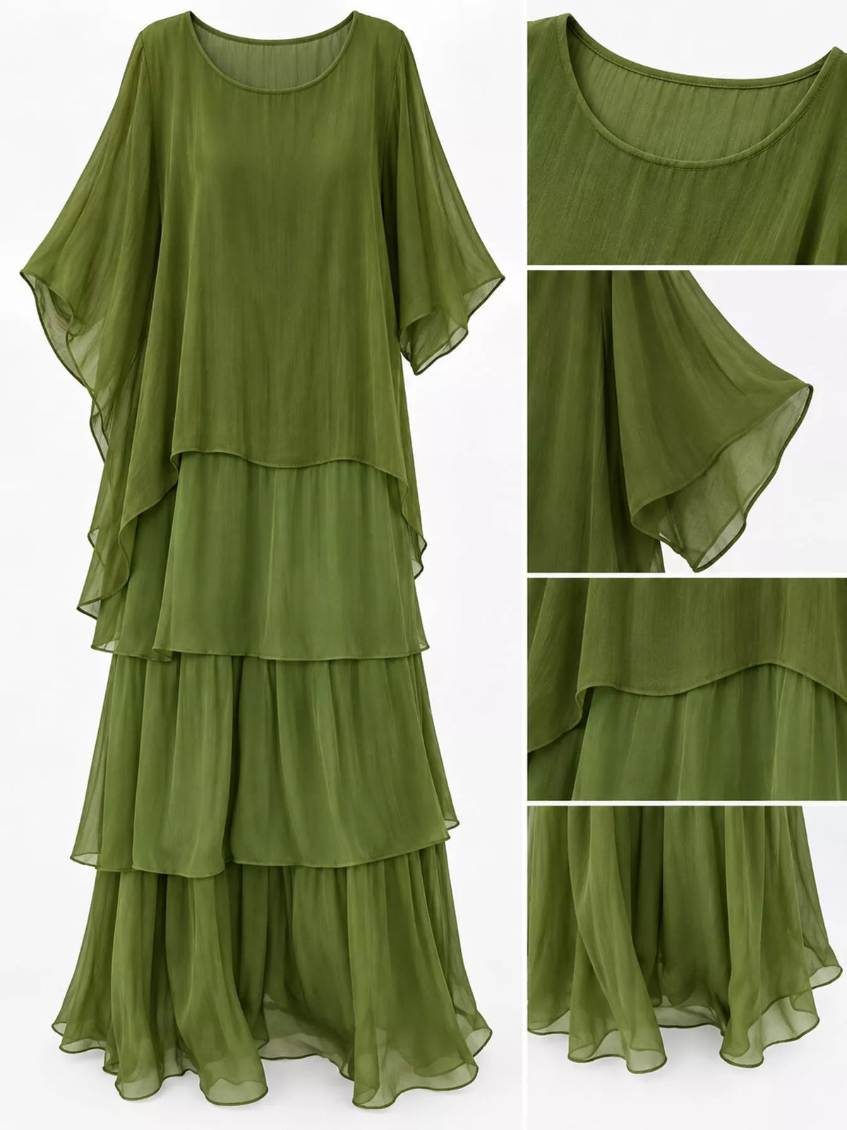 Layered maxi dress, olive detail collage