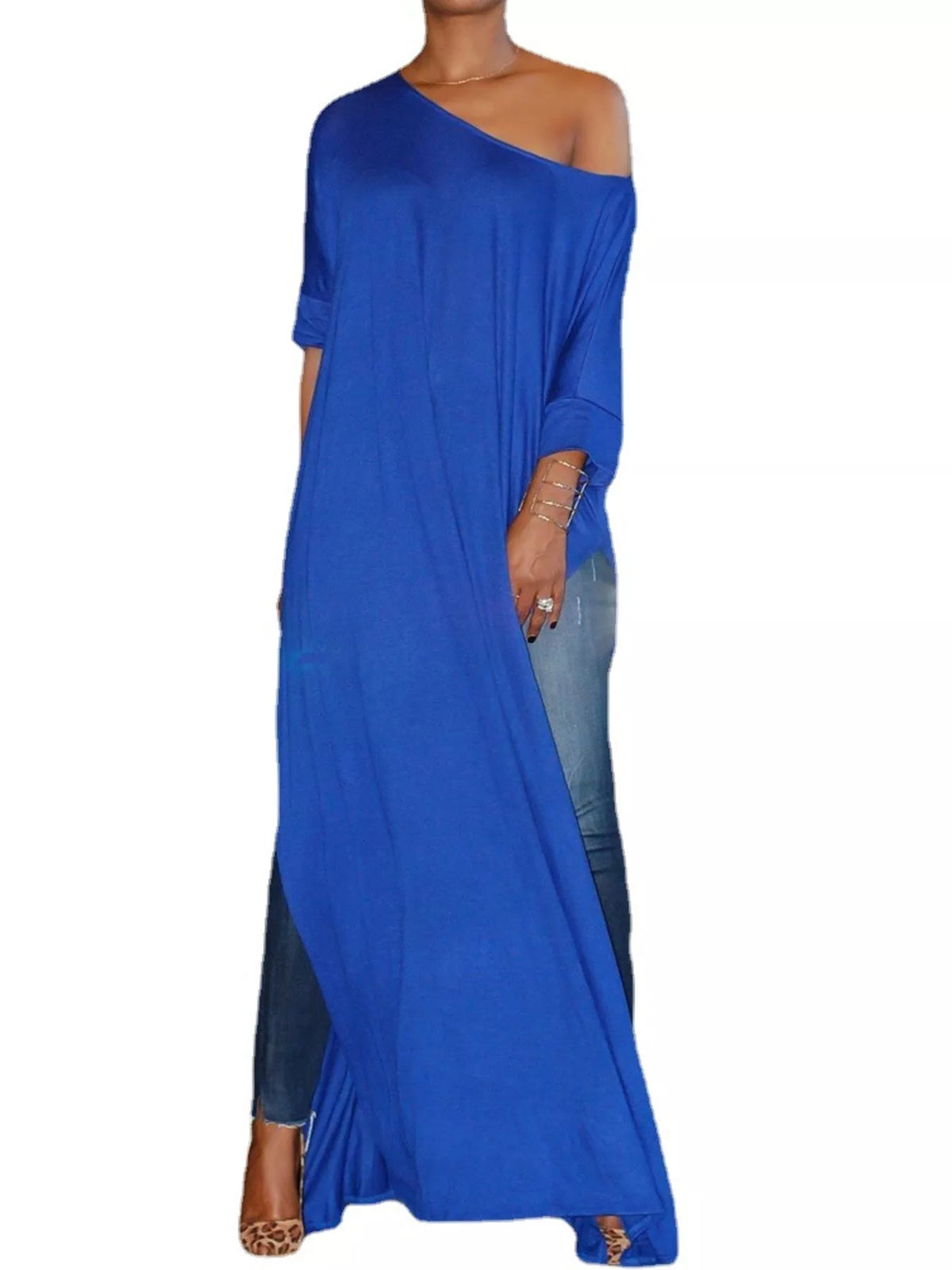 High-Slit Maxi Tunic Dress — front view