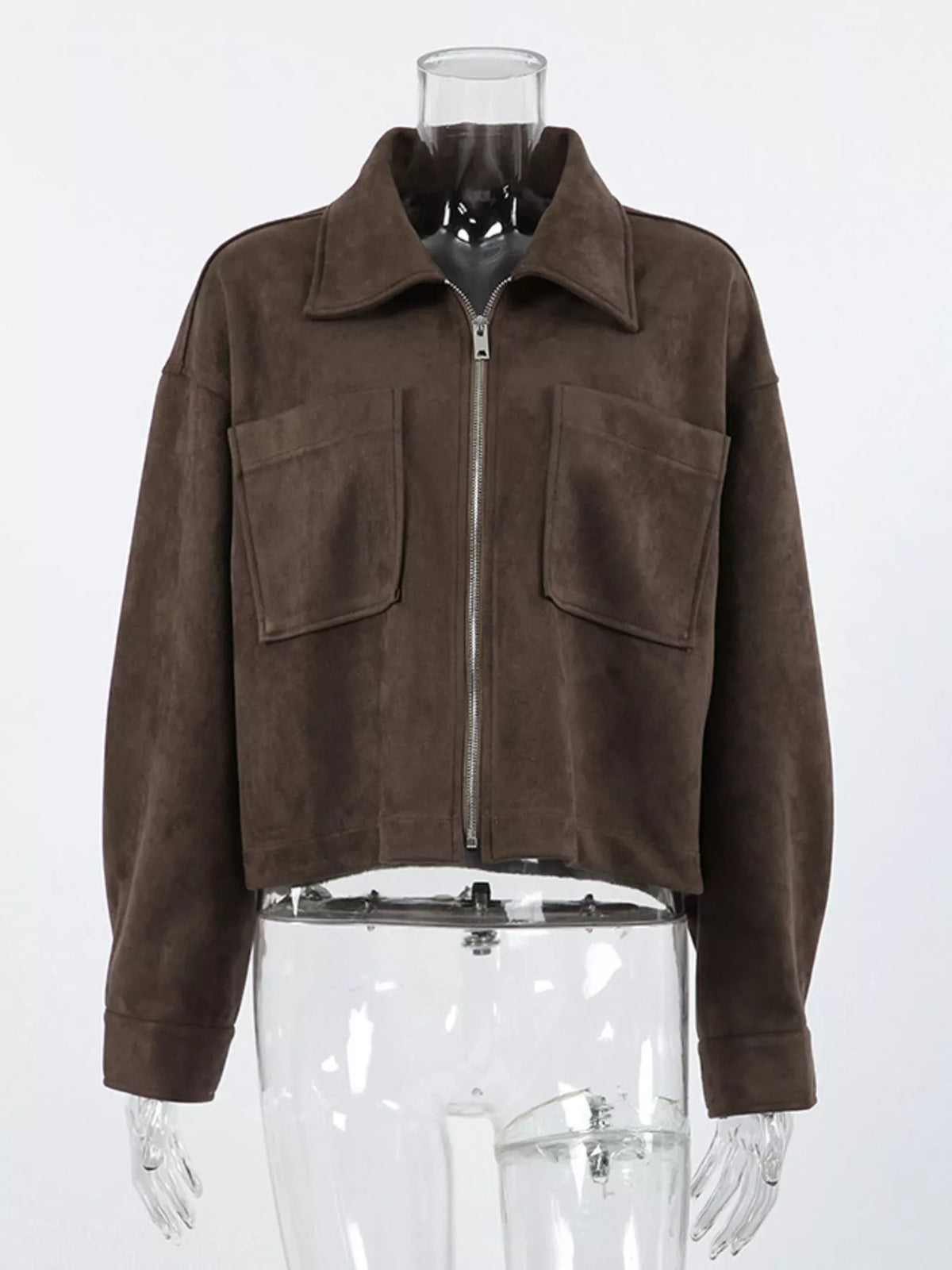 Faux Suede Utility Jacket with Front Pockets, front view