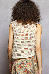 Trendsi POL Floral Embroidered Cropped Crochet Vest -