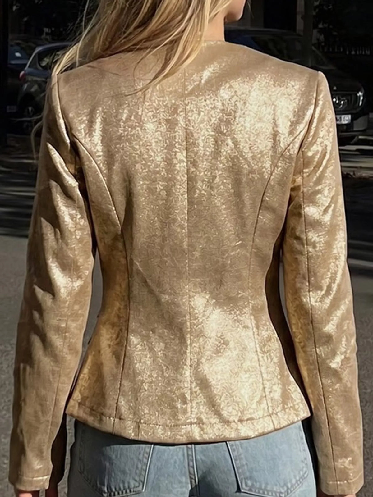 V-neck long sleeve blazer, back view