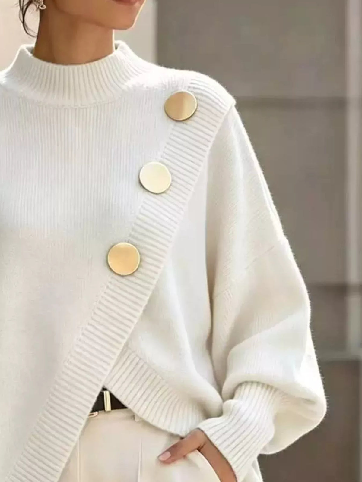 Asymmetric Button-Decorated Sweater — construction details