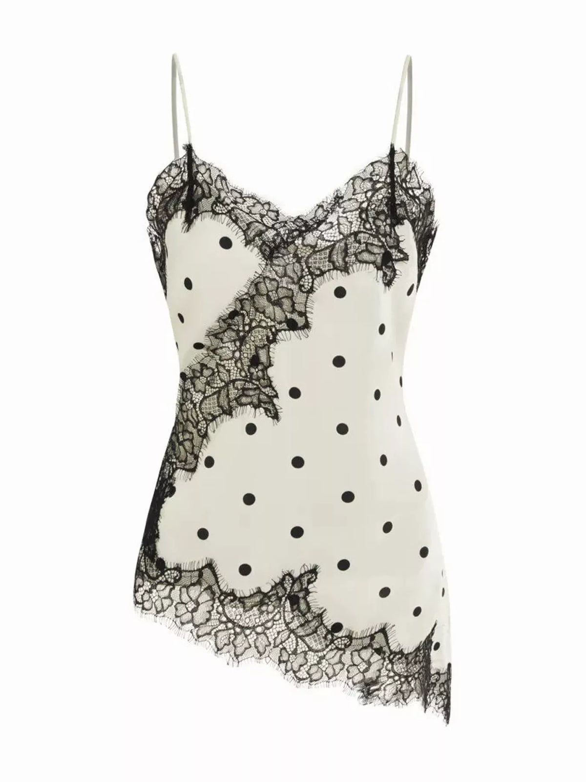 Asymmetric Lace Trim Satin Cami, front view