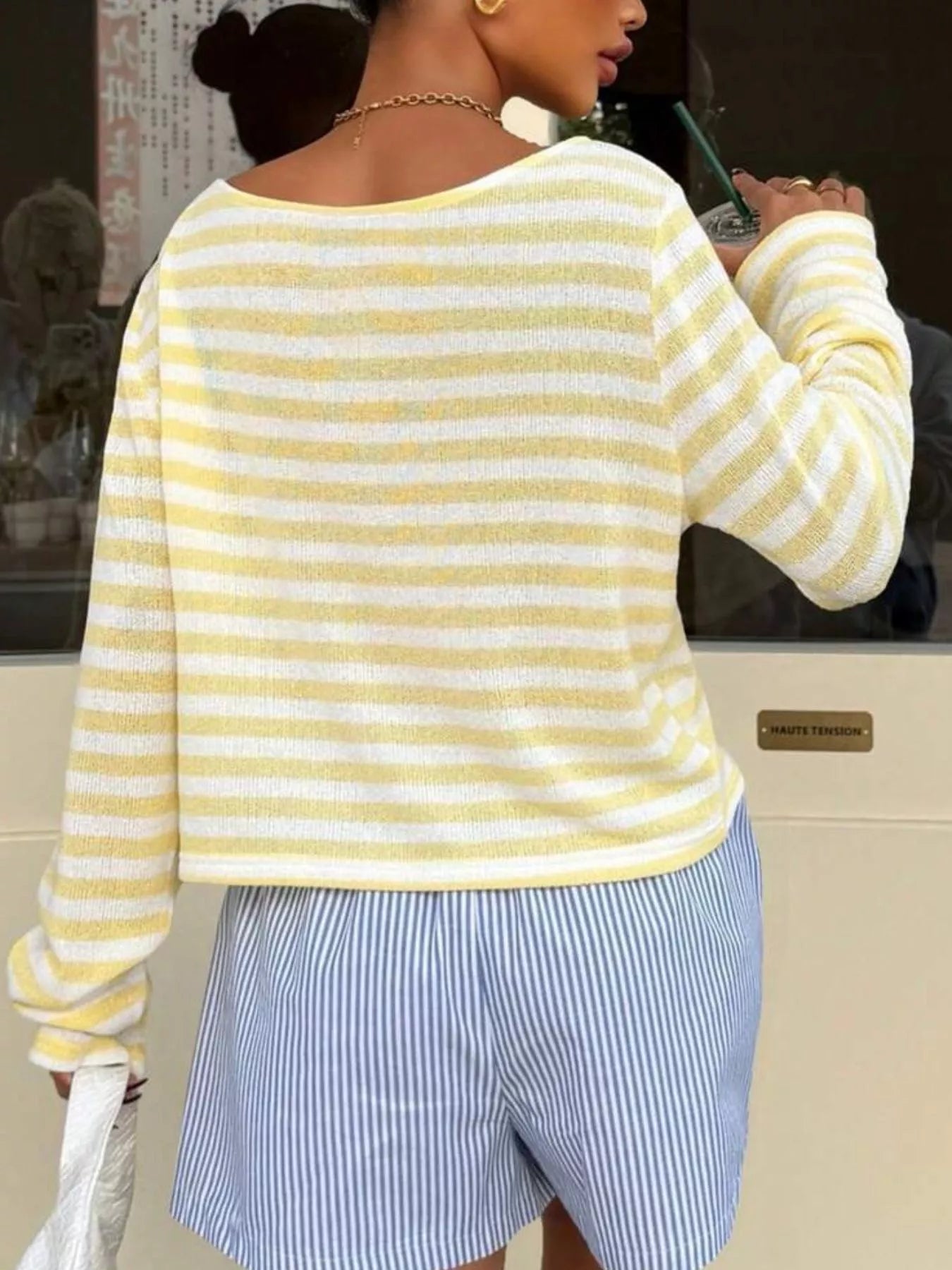 Trendsi Boat Neck Striped Long Sleeve T-Shirt -