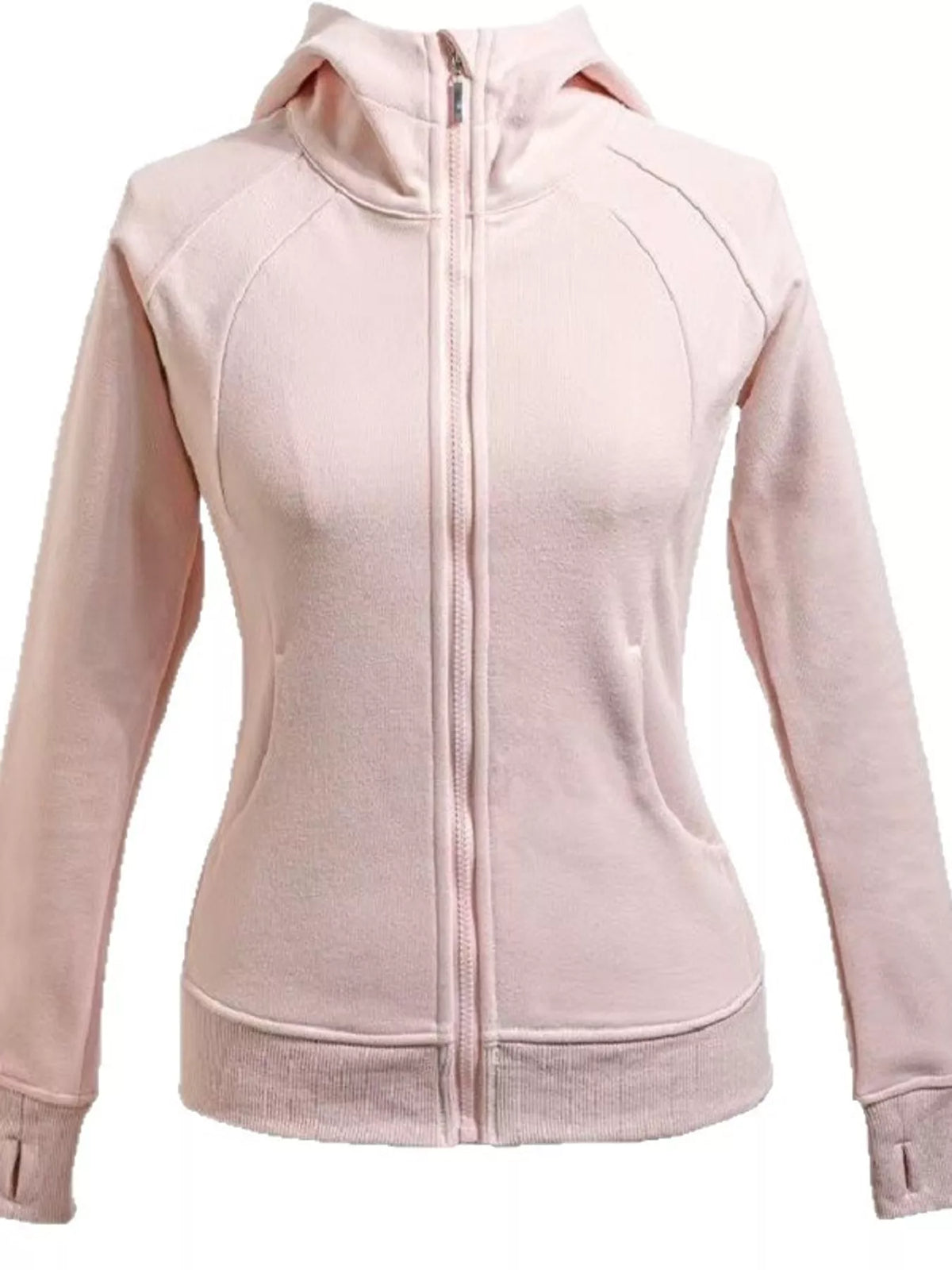 Pink slim fit full zip hoodie, front view