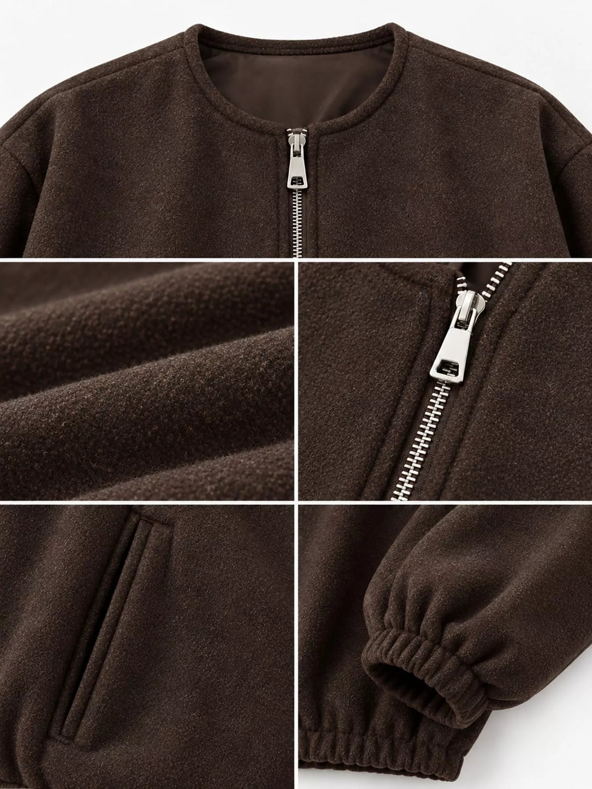 Cropped Round-Neck Zip-Up Jacket — garment construction details