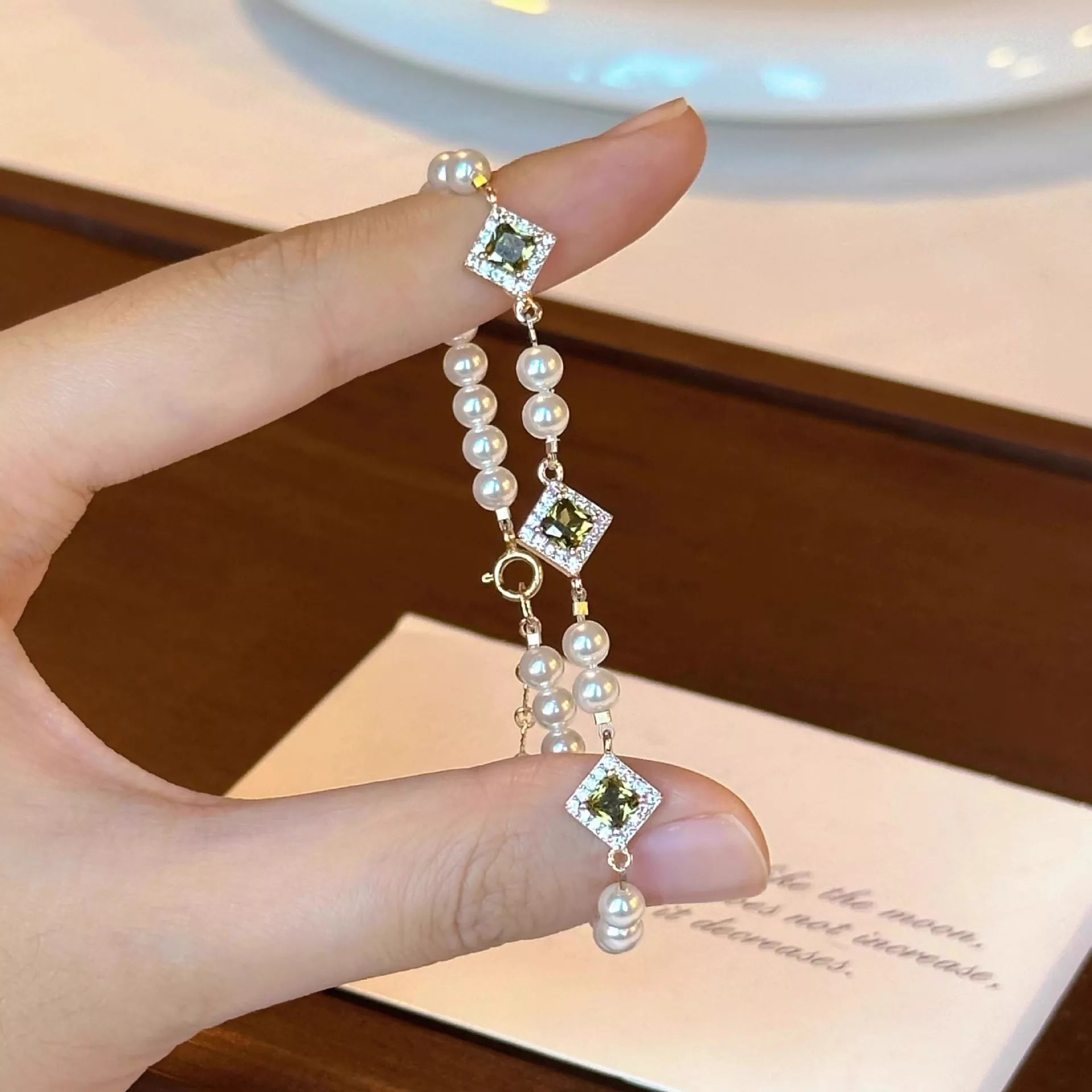 Trendsi Pearl Zircon Chain Geometric Bracelet -
