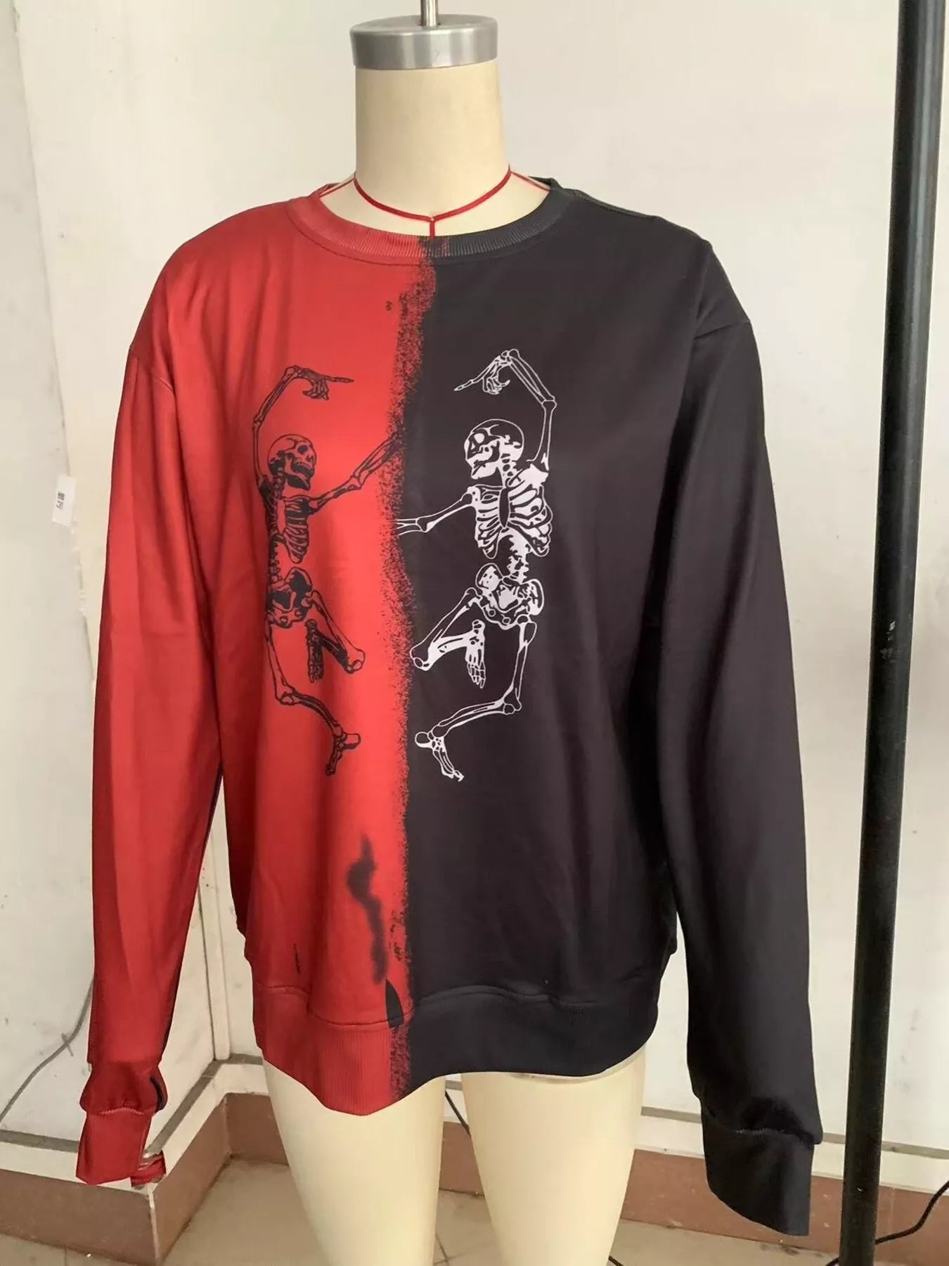 Trendsi Halloween Skeleton Print Color Block Sweatshirt -