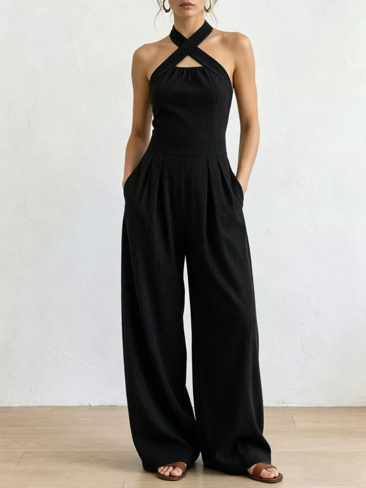 Wide-leg jumpsuit, black front