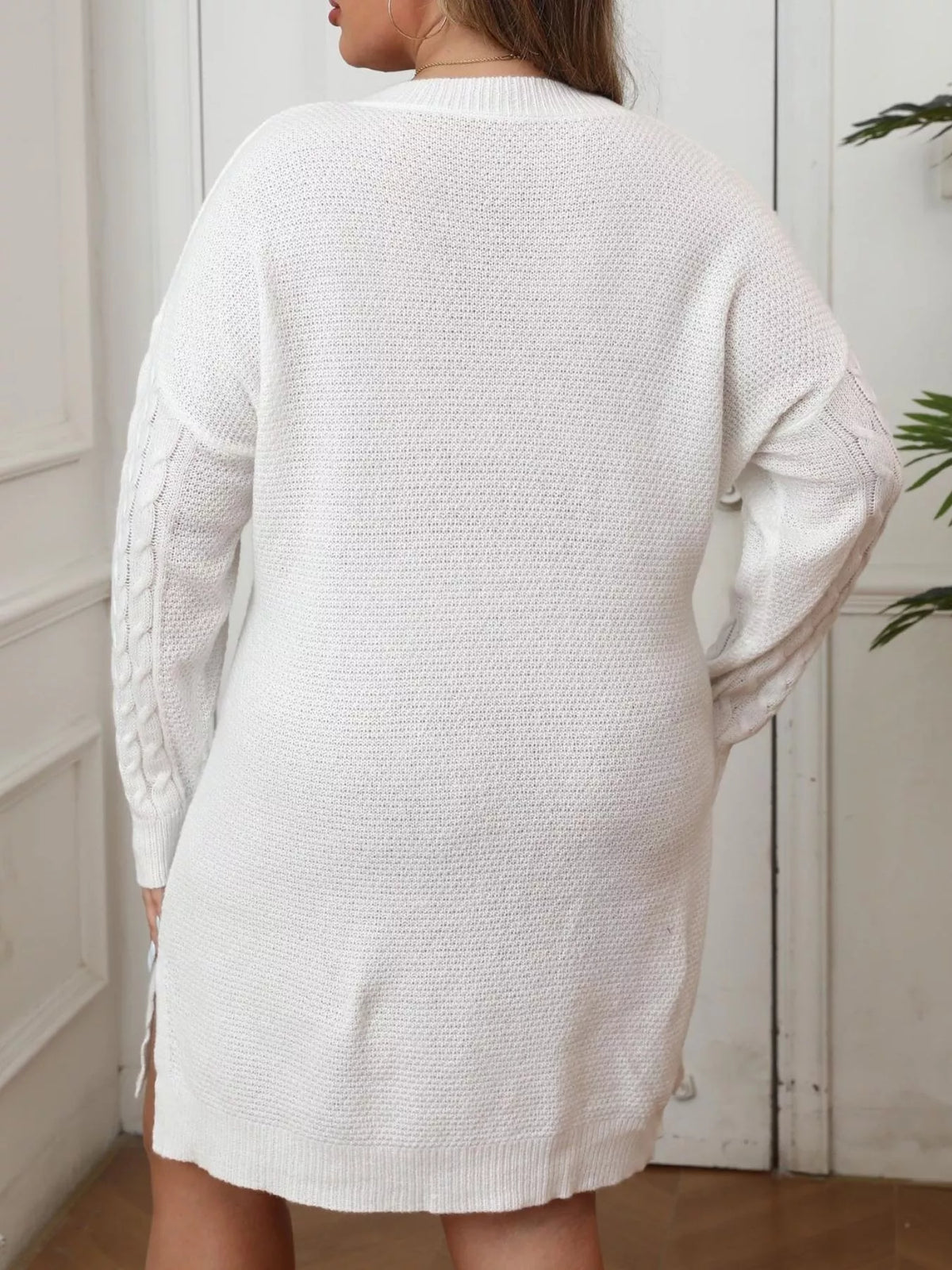Trendsi Plus Size Cable Knit Long Sleeve Sweater Dress -