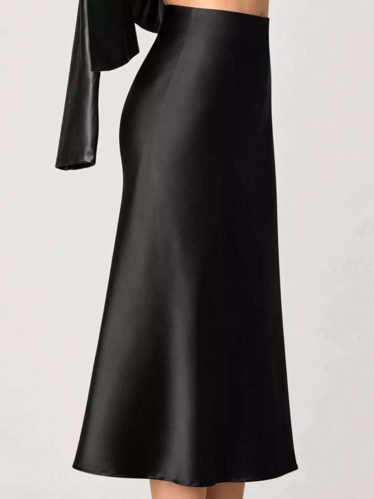 Satin midi skirt, black side