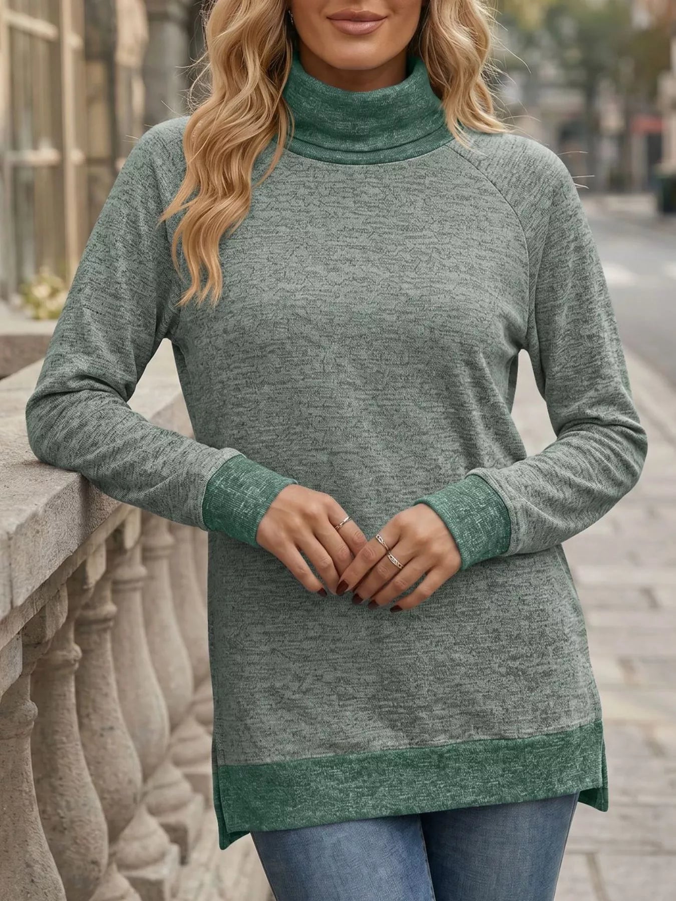 Trendsi Turtleneck Raglan Sleeve T-Shirt -