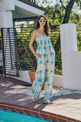 Trendsi SO ME Palm Tree Smocked Bodice Adjustable Cami Top -