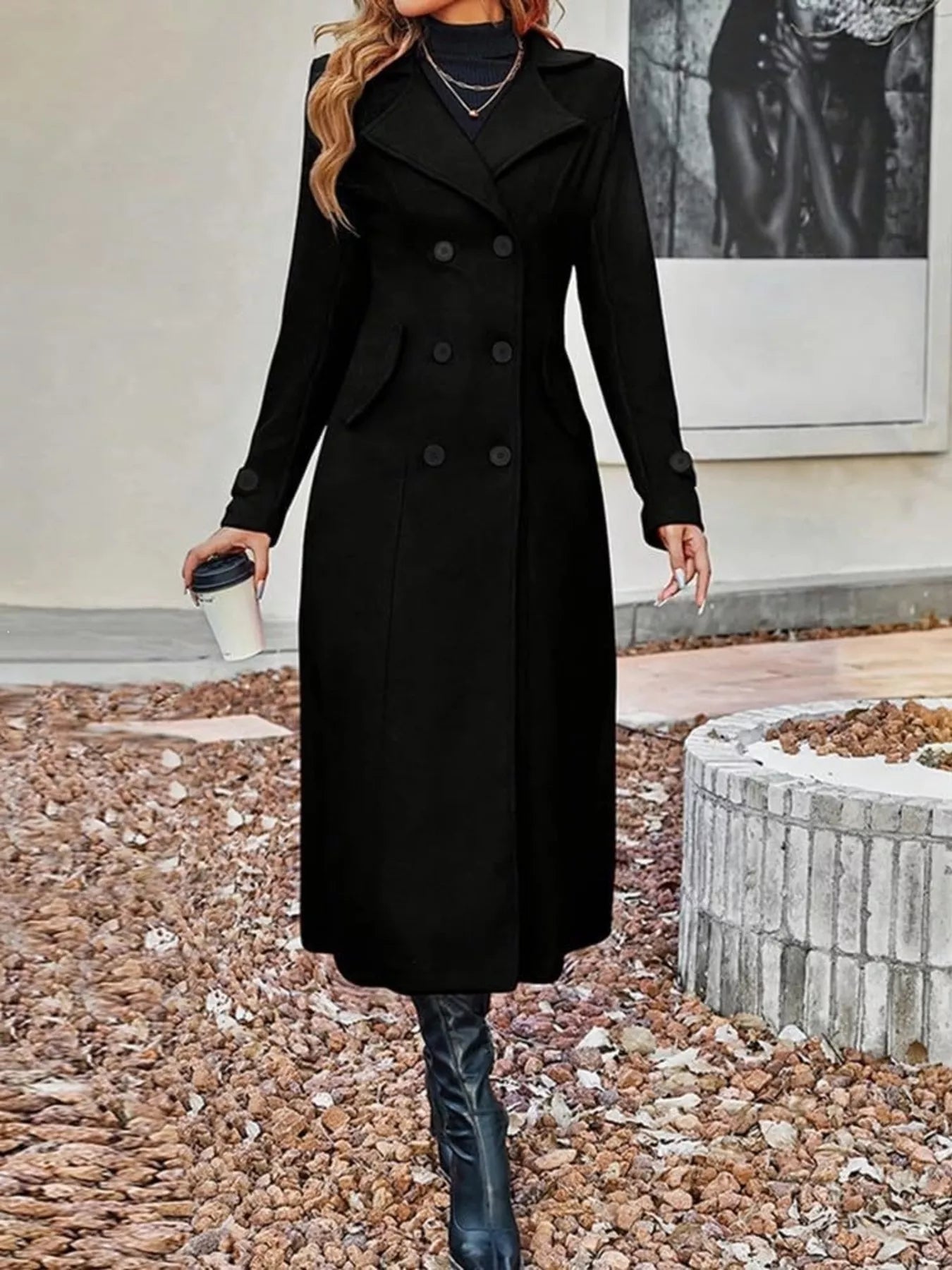 Trendsi Full Size Double-Breasted Longline Trench Coat Plus Size -