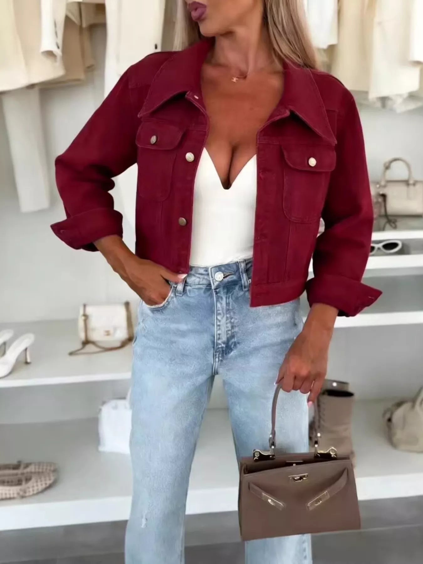 Trendsi Full Size Chic Cropped Denim Jacket Plus Size -