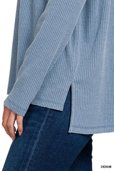 Trendsi Zenana Ribbed Drop Shoulder Round Neck Sweater -