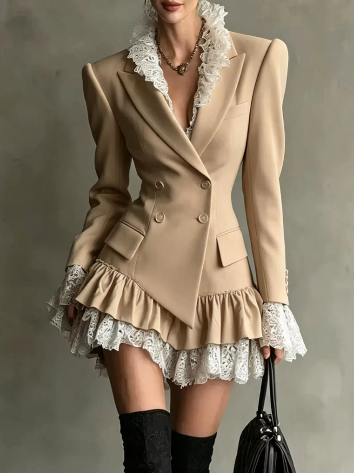 Collared long sleeve mini dress, front view on model