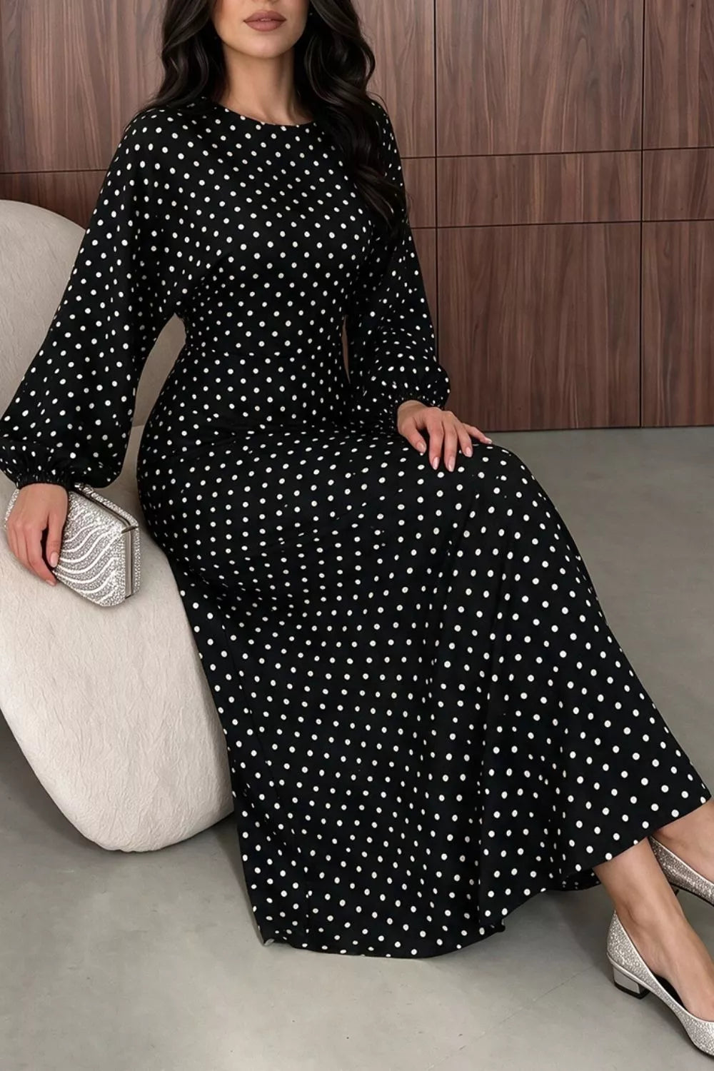 Polka dot long sleeve maxi dress