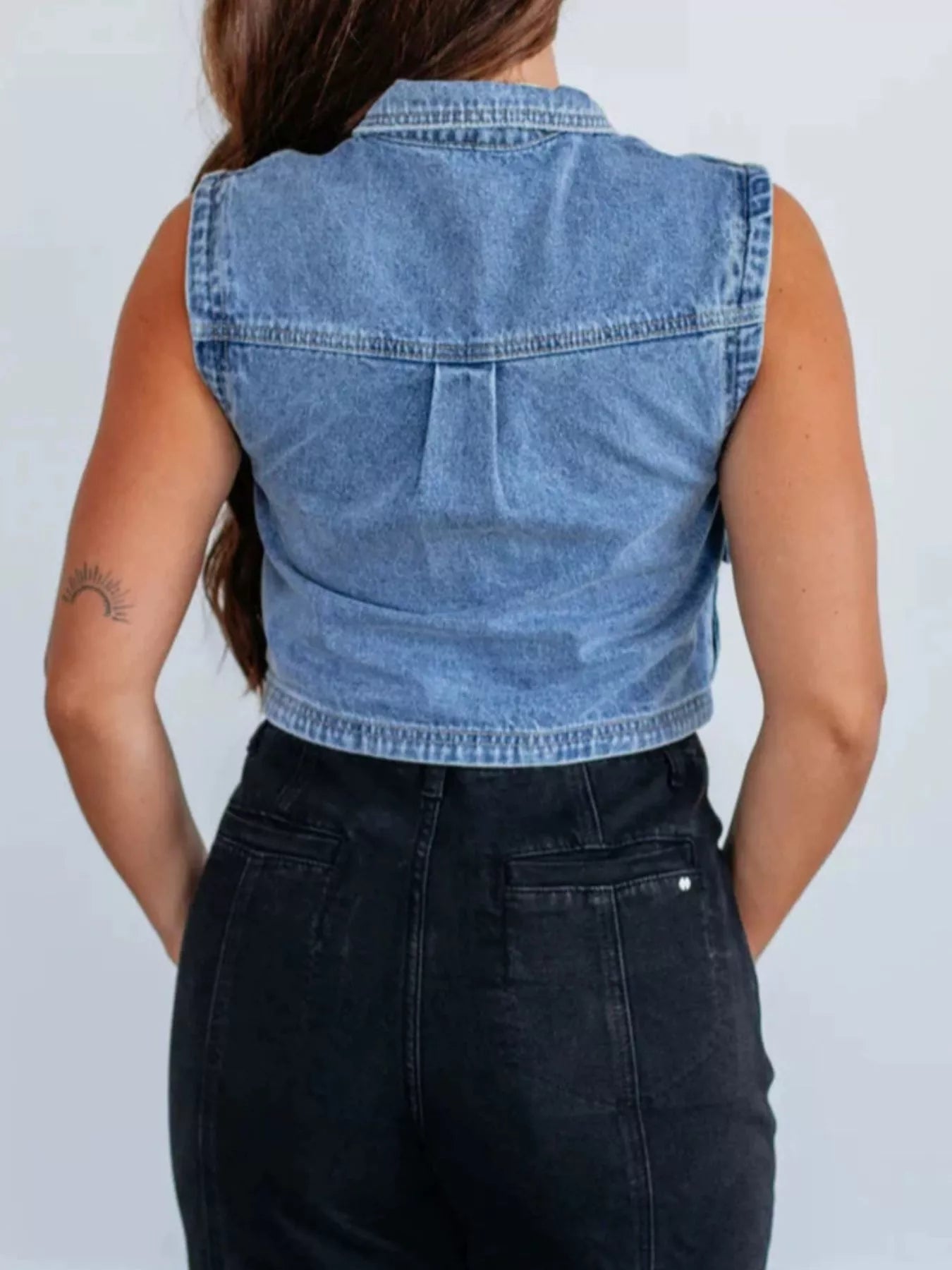 Trendsi Sleeveless Cropped Denim Vest -