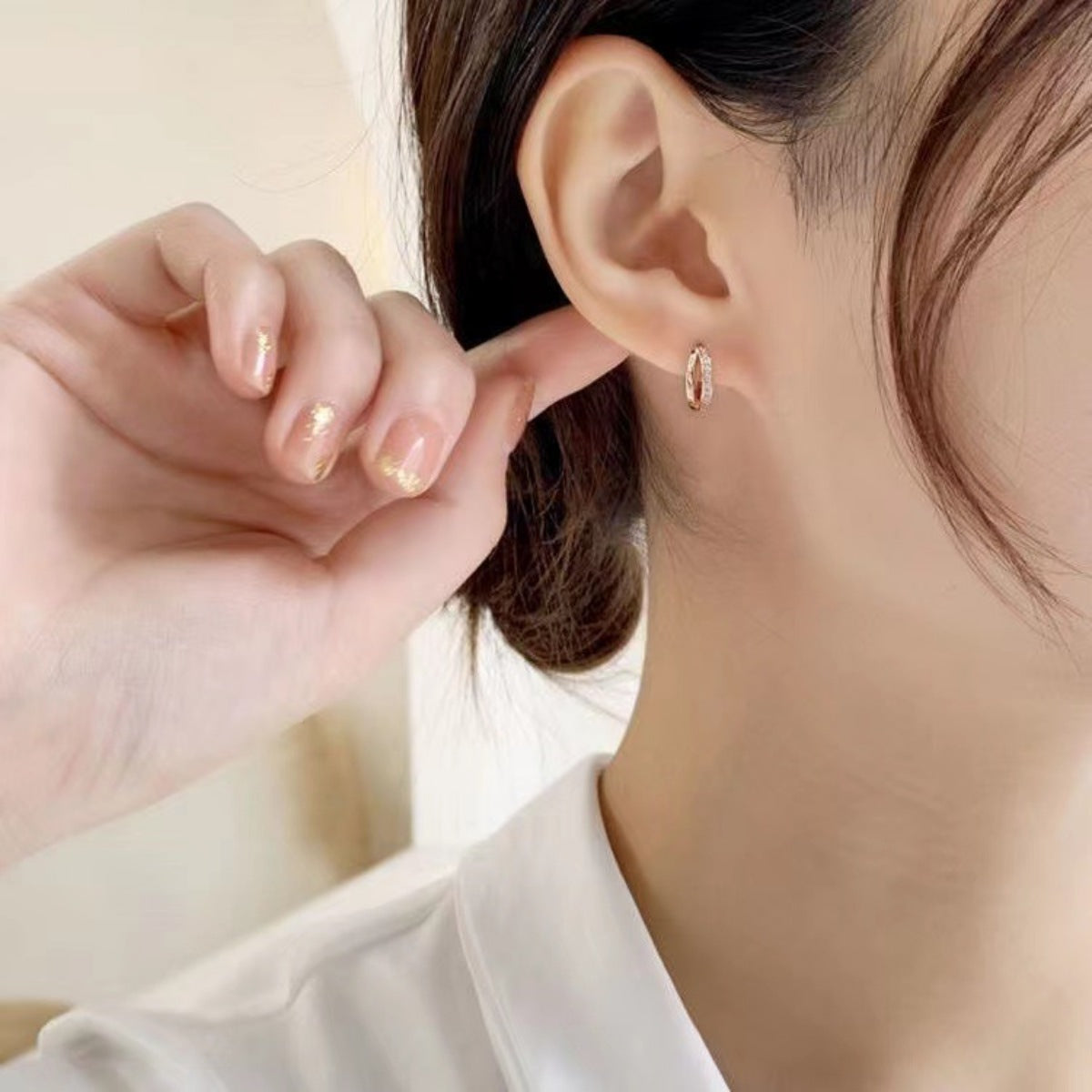 Trendsi 18K Rose Gold-Plated Zircon Hoop Earrings -