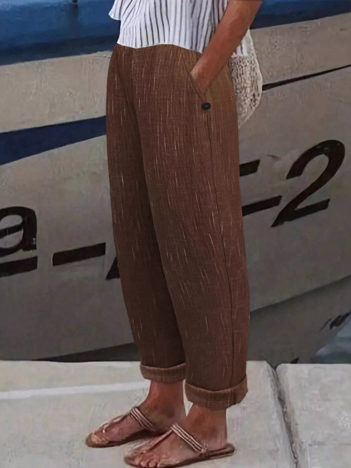 Brown loose fit cropped pants