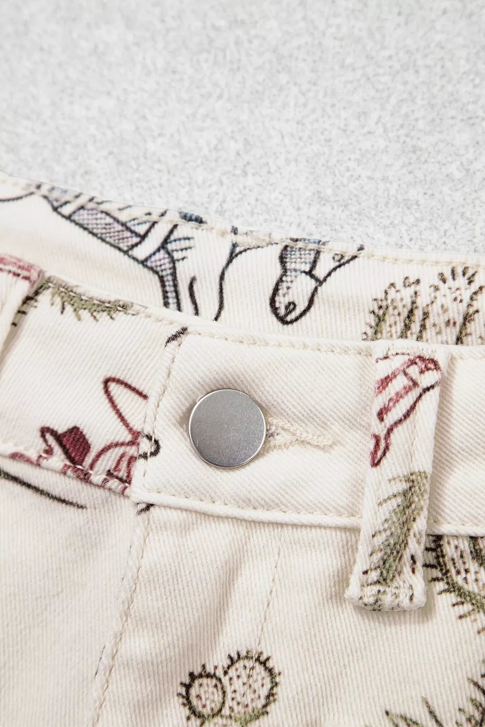 Western Print Straight-Leg Ankle Jeans in beige, button detail