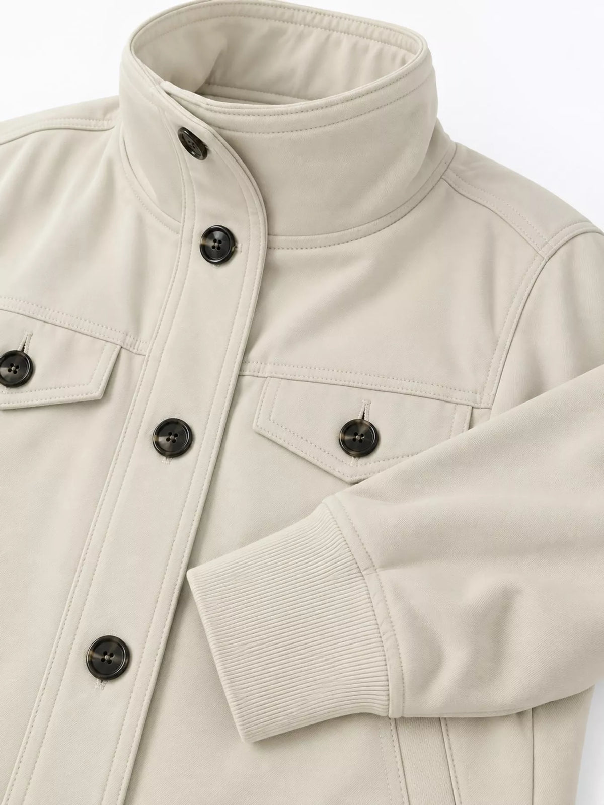 High-neck jacket, collar chest pocket cuff detail