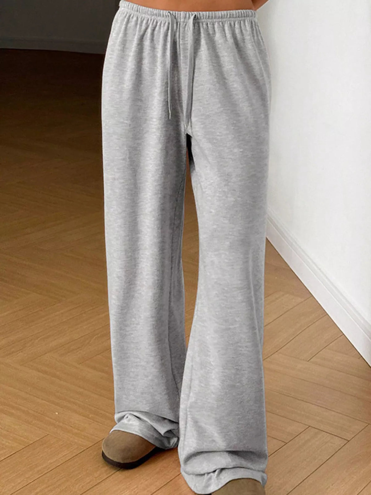 Light Gray wide-leg drawstring pants