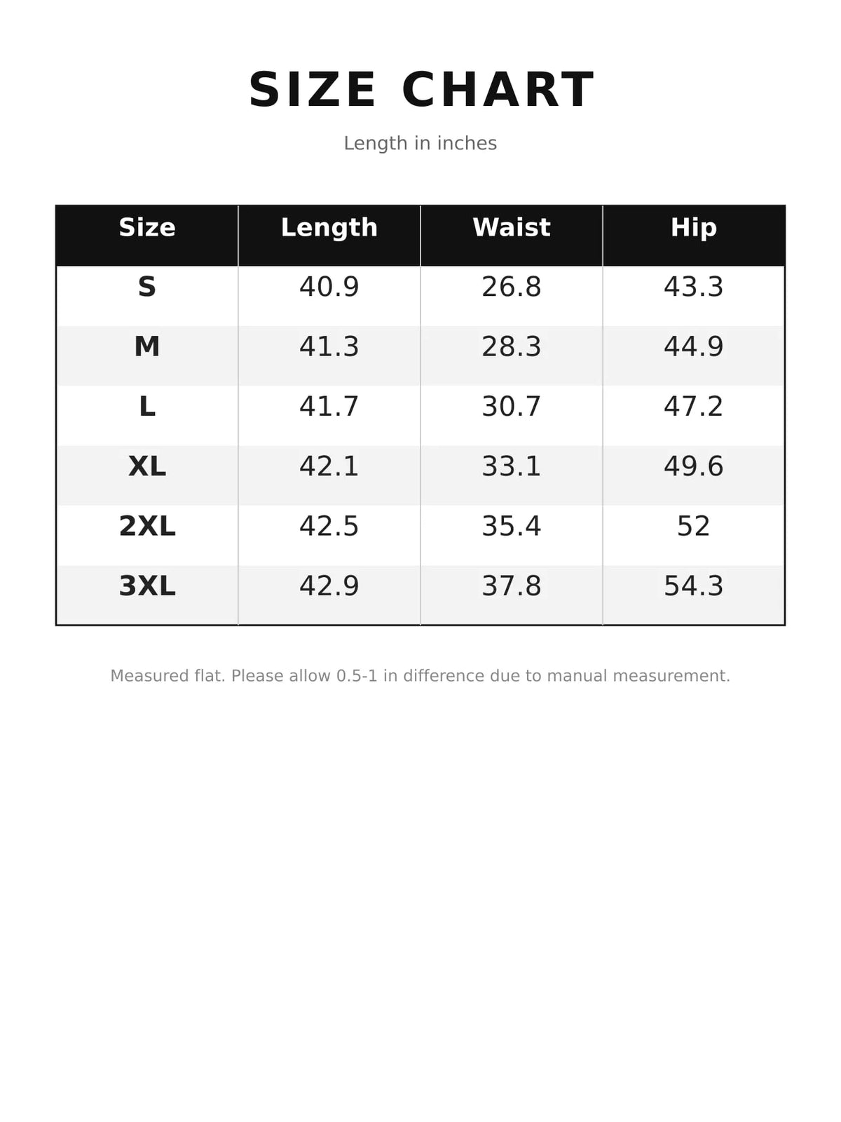 Size chart for lace-panel denim skirt