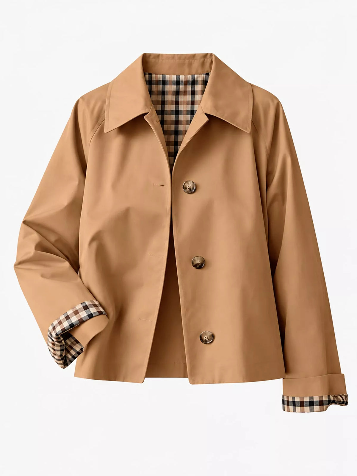Cropped trench jacket, tan hanging front