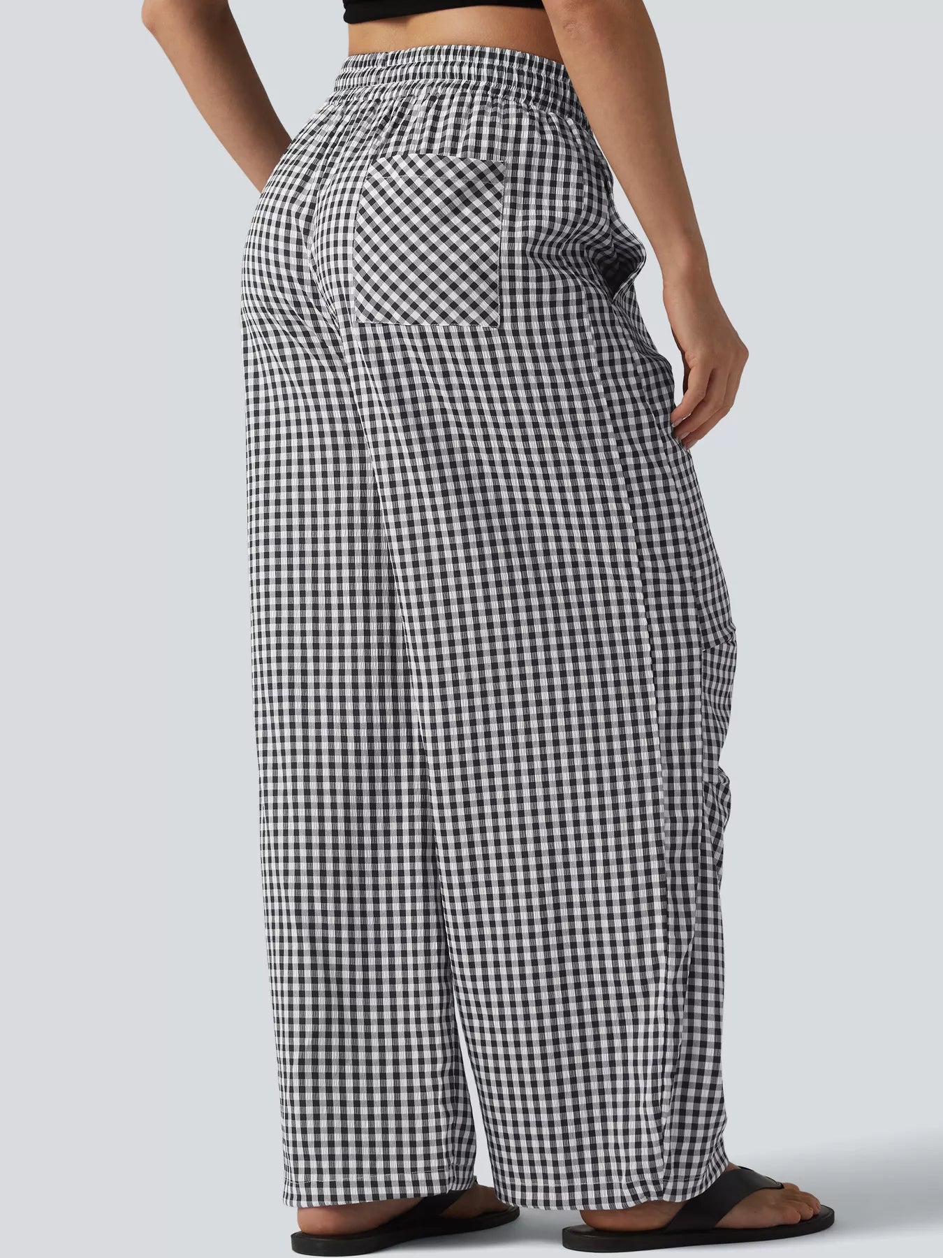 Trendsi High-Waisted Gingham Wide-Leg Drawstring Pants -