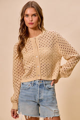 Trendsi SO ME Open Knitted Button Down Cardigan Sweater Top -