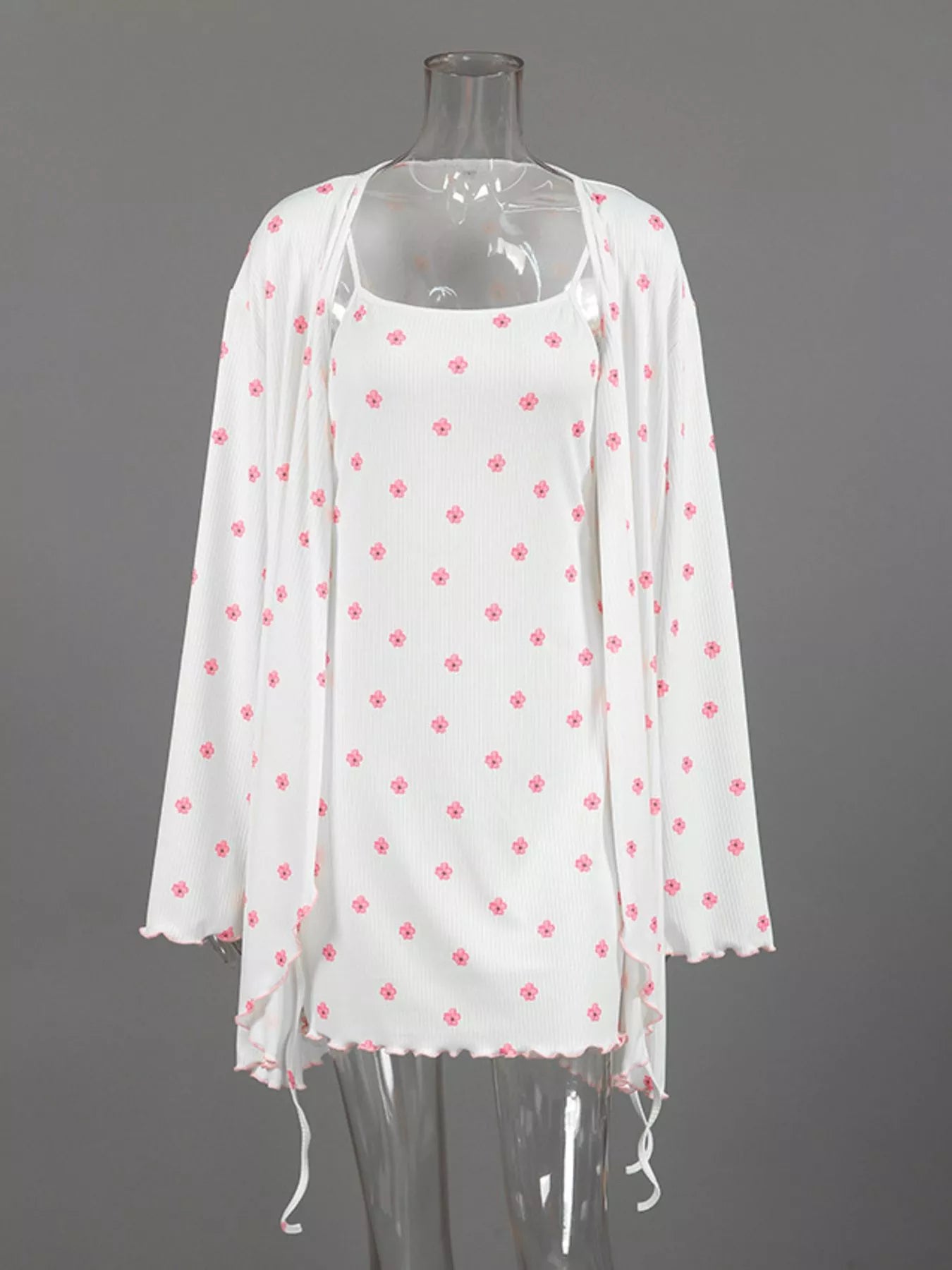 Trendsi Floral Print Cami Dress and Cardigan Lounge Set -