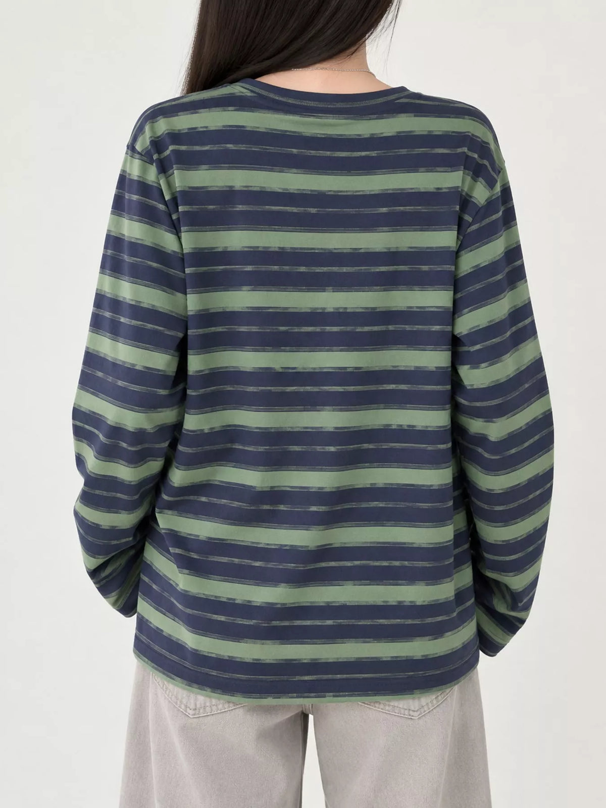Green striped oversized T-shirt, back view