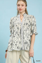 Trendsi Umgee Mixed Print Button Front Top -