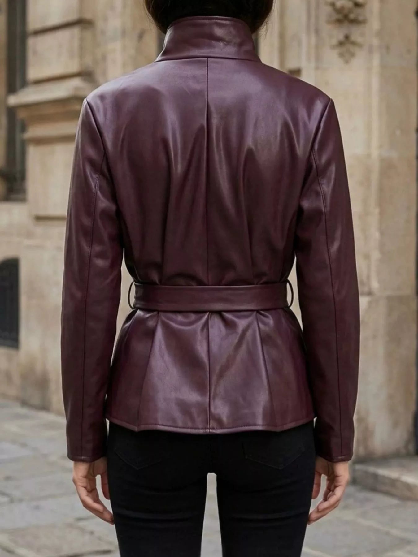 Trendsi Faux Leather Belted Jacket -