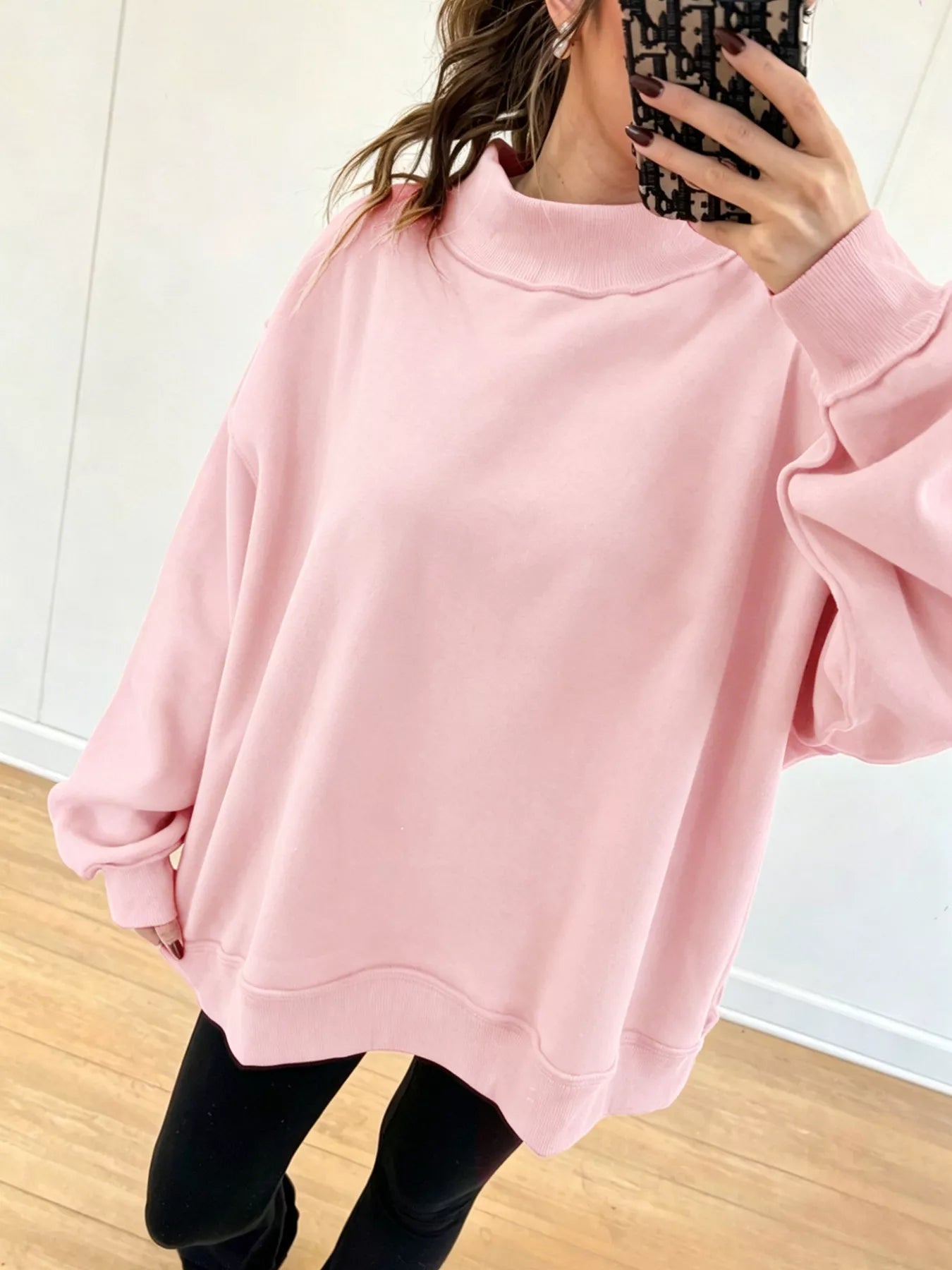 Trendsi Mock Neck Dropped Shoulder Sweatshirt -