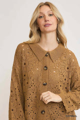Trendsi Umgee Crochet Button Down Knit Cardigan -