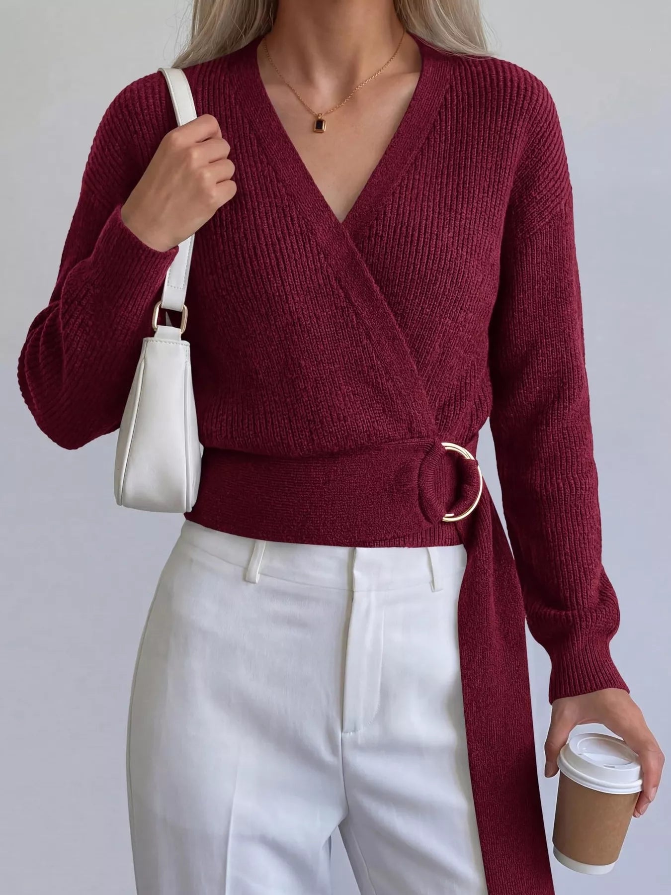 Trendsi Metal Ring Detail Dropped Shoulder Sweater -