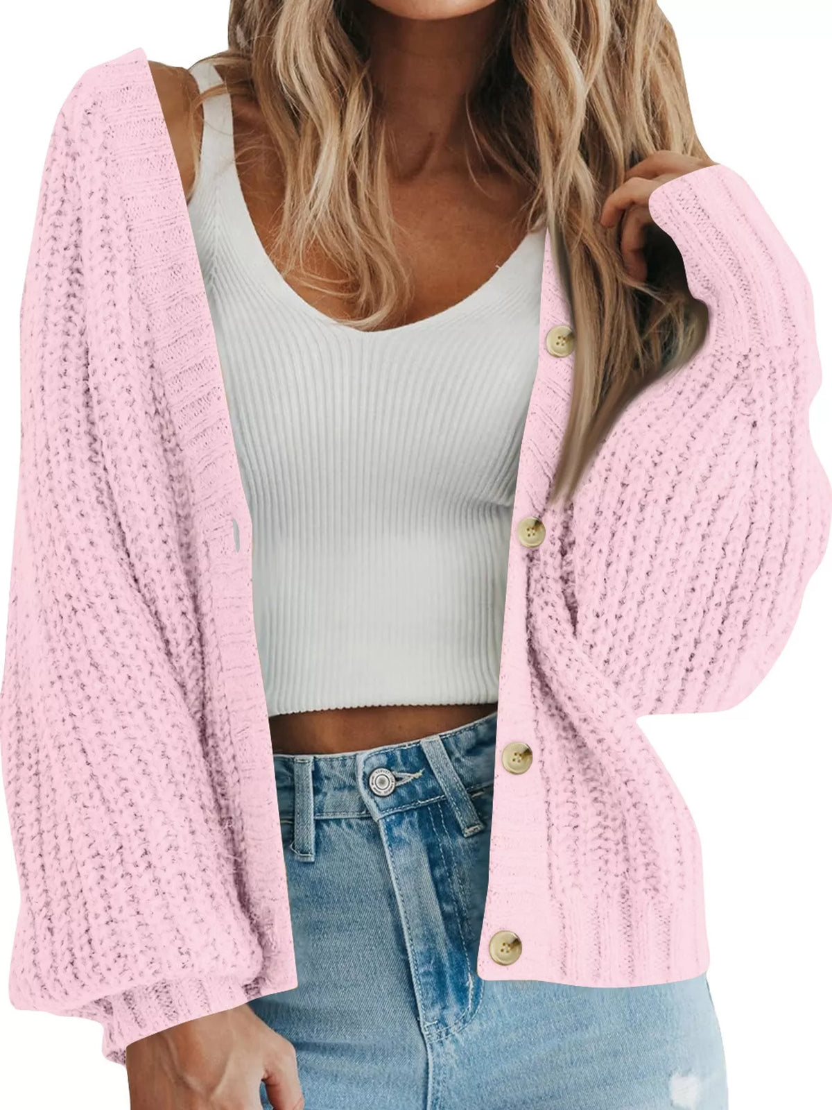 Button cardigan, light pink front