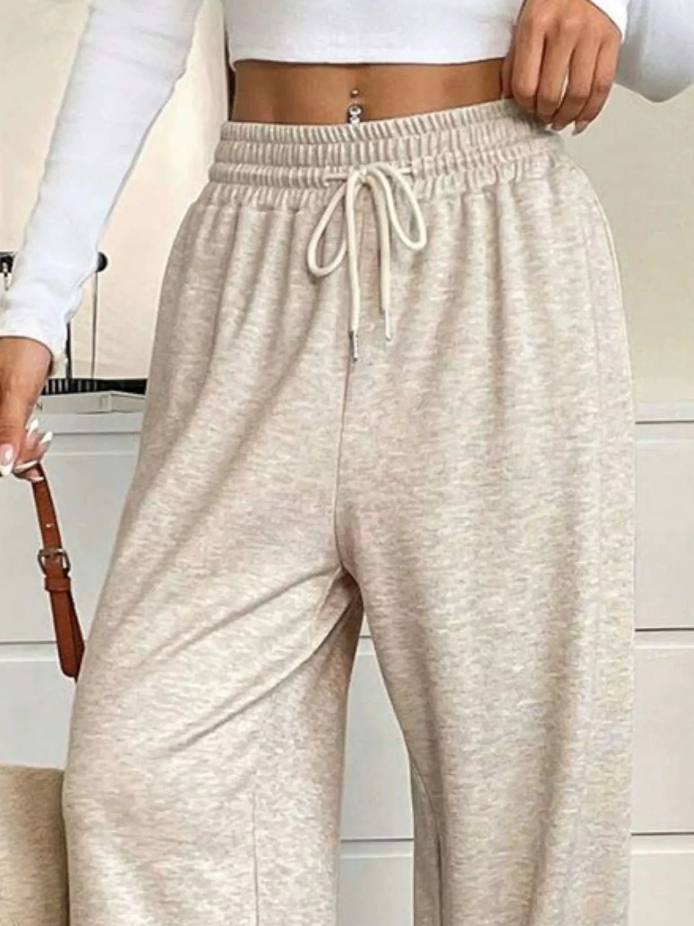 Trendsi High-Waisted Wide-Leg Pants with Drawstring -