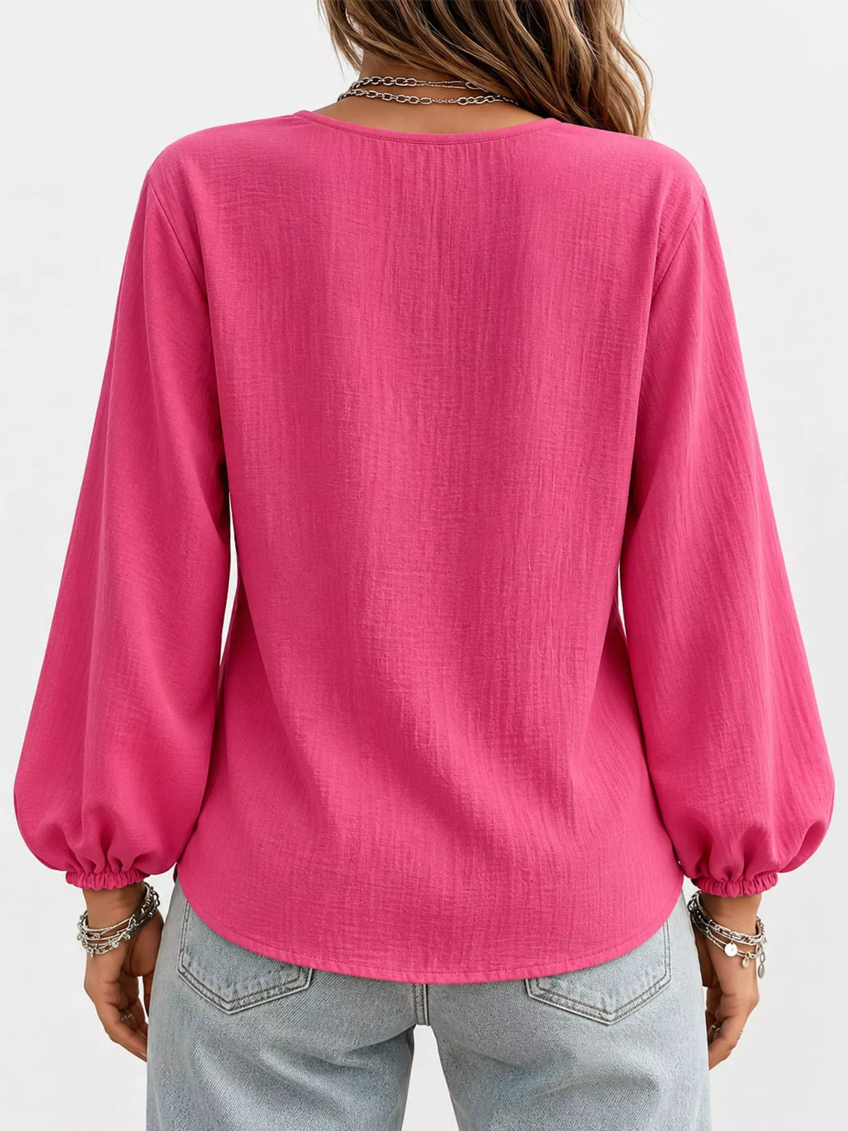 Elastic-cuff blouse, pink back